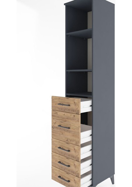 Hyperion Dolap 3 Raflı 5 Çekmeceli 44X44X221 Antrasit-Çam indirimleri