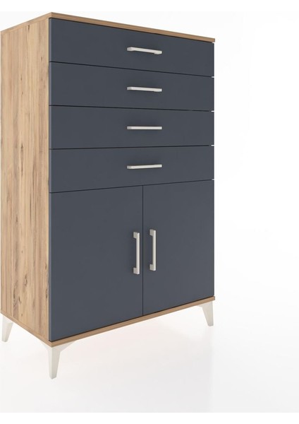 Hyperion Dolap Tek Raflı 4 Çekmeceli 2 Kapaklı 88X44X134 Çam-Antrasit fiyatları