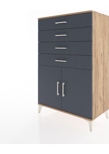 Hyperion Dolap Tek Raflı 4 Çekmeceli 2 Kapaklı 88X44X134 Çam-Antrasit modelleri