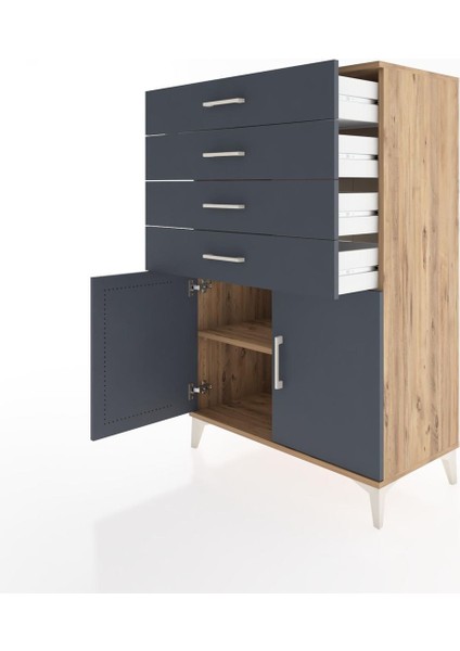 Hyperion Dolap Tek Raflı 4 Çekmeceli 2 Kapaklı 88X44X134 Çam-Antrasit fırsatları