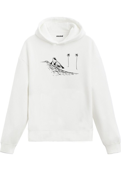 Sörf Yapan Kuş Tasarım Baskılı Unisex Kapüşonlu Hoodie