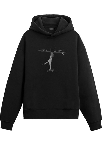 Kaykaycı Kız Tasarım Baskılı Unisex Kapüşonlu Hoodie