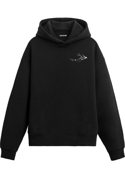 Ağaç Dalı ve Kuş Tasarım Baskılı Unisex Kapüşonlu Hoodie
