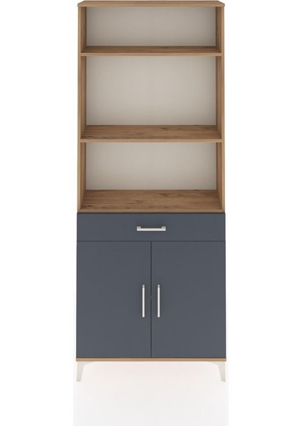 Arges Dolap 4 Raflı Tek Çekmeceli 2 Kapaklı 88X30X221 Çam-Antrasit