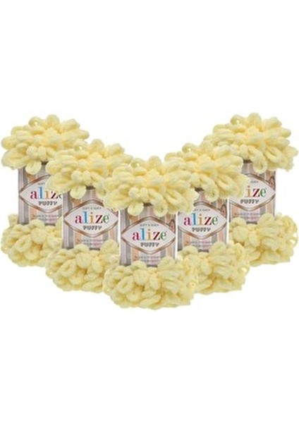 Puffy Renkli Yün İpi Polyester Malzeme Açık Sarı 5 Adet Hobi Projeleri İçin