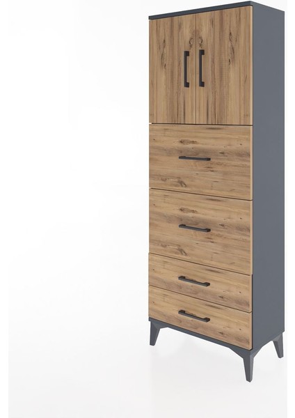 Arges Dolap 2 Raflı 4 Çekmeceli 2 Kapaklı 60X30X163 Antrasit-Çam modelleri