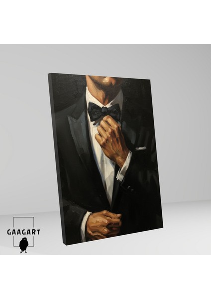 Tekli Dikey Kanvas Tablo Takım Elbiseli Papyonlı Erkek Silüeti fiyatları