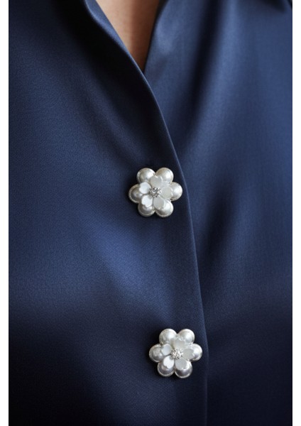 Perla Fleur Yeni Trend Inci ve Kristal Detaylı Çiçek Düğme Kapağı Broş 1 Adet modelleri