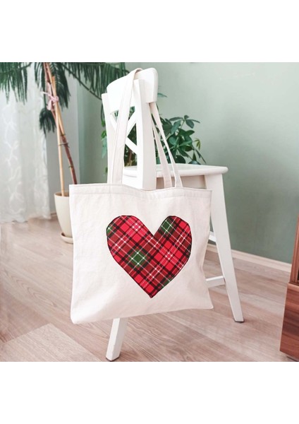 Ekose Desen Kalp Bez Çanta fiyatları