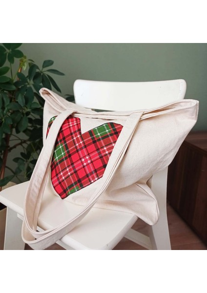 Ekose Desen Kalp Bez Çanta modelleri