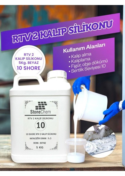 Yüksek Kalite 1. Sınıf Rtv 2 Kalıp Silikonu 5 kg Beyaz 10 Shore