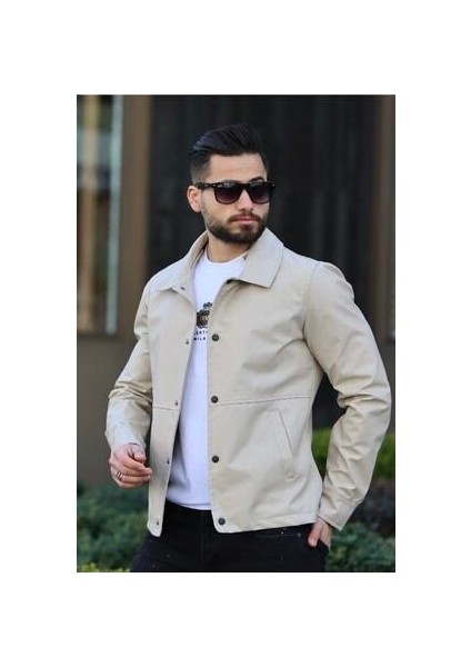 Erkek Krem Deri Ceket