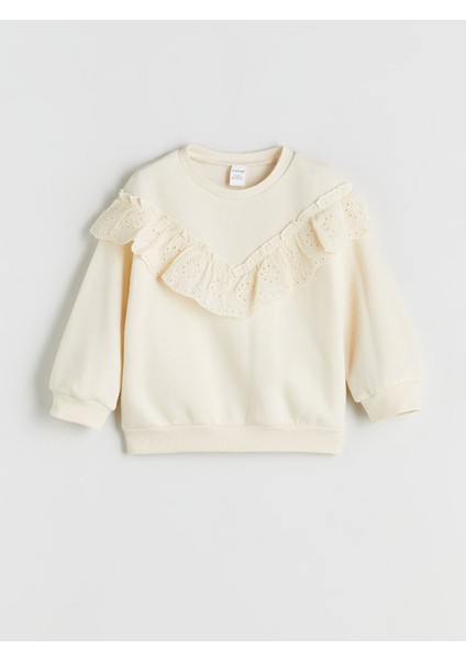 Yeni Sezon Bisiklet Yaka Uzun Kollu Nakışlı Kız Çocuk Sweatshirt
