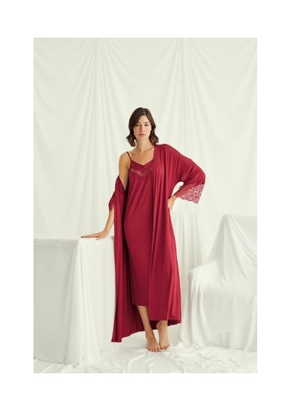 Monamise Dekolteli Yakası ve Kolu Dantelli Sabahlık Takımı fiyatları