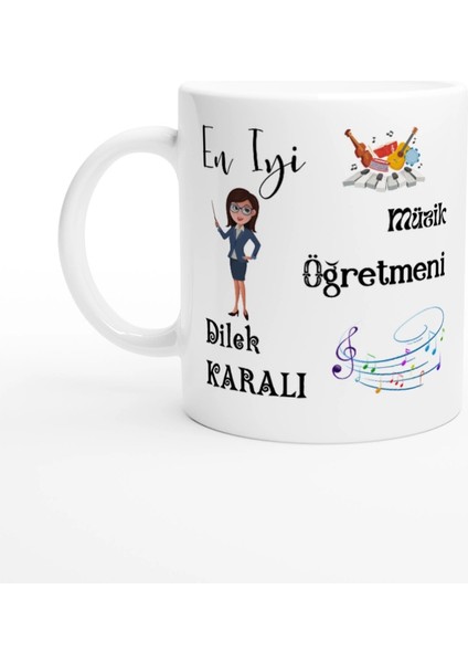 Müzik Öğretmeni Hediyesi – Kişiye Özel Porselen Kupa Bardak, Çift Taraf Baskılı, 300 Ml, Kutulu