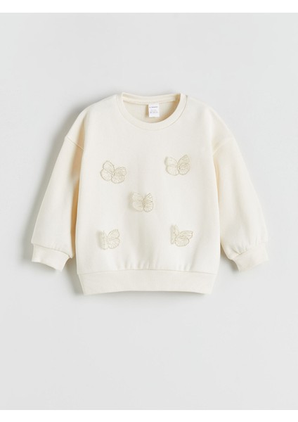 Yeni Sezon Kelebek Nakışlı Kız Çocuk Sweatshirt