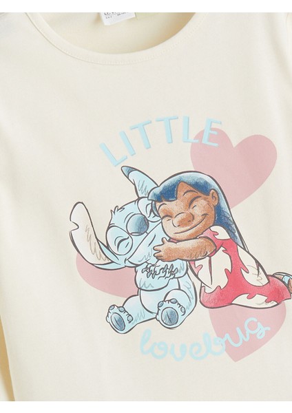 Yeni Sezon Bisiklet Yaka Stitch Baskılı Kız Çocuk Pijama Takımı modelleri