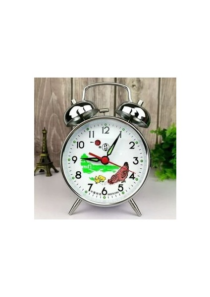 Nostaljik Gümüş Bakır Görünümlü Kurmalı Metal Çalar Saat Tavuklu Saat Anı Hatıra Saati