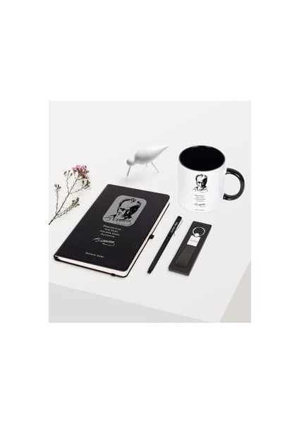 Kişiye Özel Atatürk Temalı Siyah Defter Kalem Anahtarlık Kupa Seti - 2