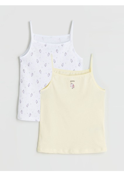 Yeni Sezon Askılı Kare Yaka Baskılı Kız Çocuk Atlet 2'li