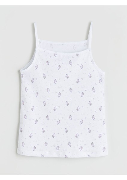 Yeni Sezon Askılı Kare Yaka Baskılı Kız Çocuk Atlet 2'li modelleri