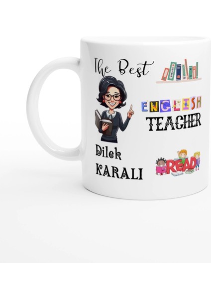 Ingilizce Öğretmeni Hediyesi – Kişiye Özel Porselen Kupa Bardak, Çift Taraf Baskılı, 300 Ml, Kutulu