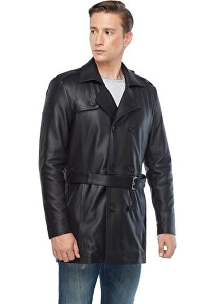 Hakiki Deri Siyah Erkek Trençkot modelleri