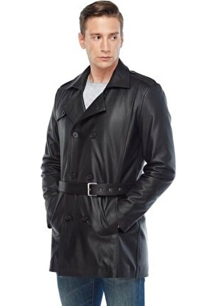 Hakiki Deri Siyah Erkek Trençkot fırsatları
