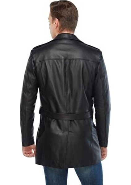 Hakiki Deri Siyah Erkek Trençkot indirimleri