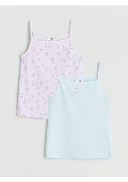 Yeni Sezon Kare Yaka Hello Kitty Baskılı Kız Çocuk Atlet 2'li