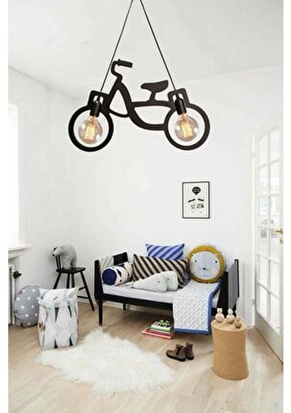 Ahşap Wooden Siyah Bisiklet Sarkıt Avize Ahşap Lüks Rustik Modern Dekoratif Lamba Çocuk Odası Avize modelleri