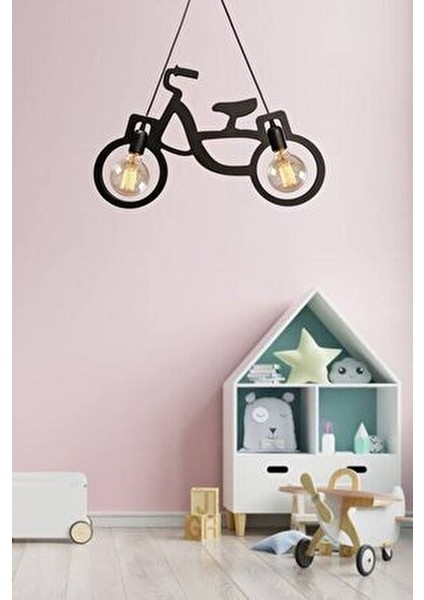 Ahşap Wooden Siyah Bisiklet Sarkıt Avize Ahşap Lüks Rustik Modern Dekoratif Lamba Çocuk Odası Avize fırsatları