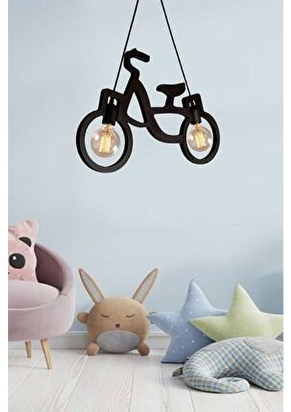 Ahşap Wooden Siyah Bisiklet Sarkıt Avize Ahşap Lüks Rustik Modern Dekoratif Lamba Çocuk Odası Avize indirimleri
