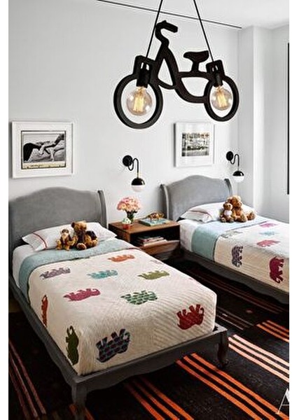 Ahşap Wooden Siyah Bisiklet Sarkıt Avize Ahşap Lüks Rustik Modern Dekoratif Lamba Çocuk Odası Avize