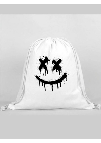 Gülen Surat Baskılı Sırt Çantası - Ip Büzgülü Spor Çanta