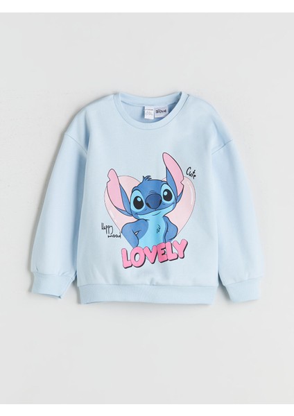 Yeni Sezon Bisiklet Yaka Lilo ve Stitch Baskılı Kız Çocuk Sweatshirt