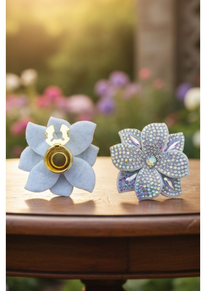 Luminous Petal Yeni Trend Keçe Üzeri Parlak Kristal Taş Detaylı Düğme Kapağı Broş 1 Adet