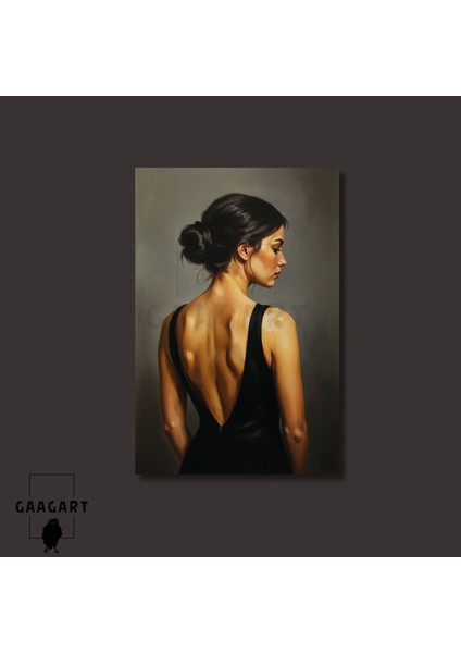 Tekli Dikey Kanvas Tablo Sırt Dekolteli Yağlı Boya Görünümlü Kadın modelleri