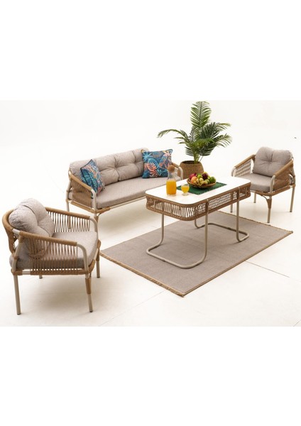 Santorini Mini Bahçe Balkon Oturma Grubu (2+1+1+Masa)