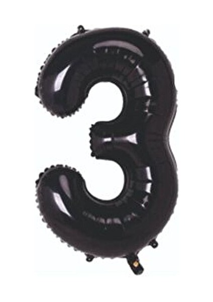 Folyo Balon 3 Rakamı Helyum Balon 76 cm Siyah Renk - 3 Yaş Balonu - 3 Yaş Balon -3 Rakam Balon