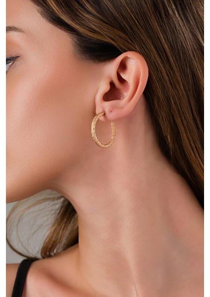 14 Ayar Altın L Boy Hasır Halka Küpe