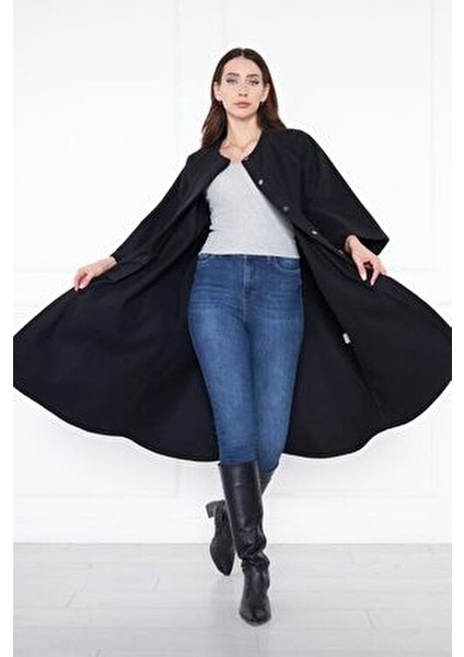 Kadın Trend Oversize Uzun Kol Şık Siyah Kaşe Panço fiyatları
