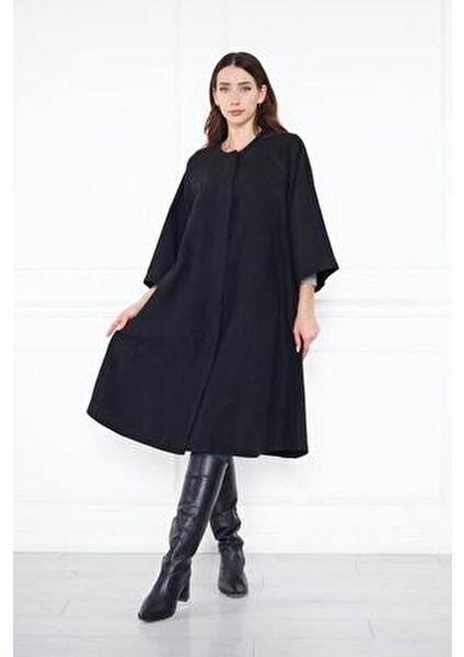 Kadın Trend Oversize Uzun Kol Şık Siyah Kaşe Panço indirimleri