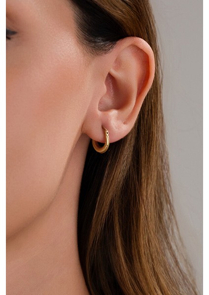 14 Ayar Altın Zarif Çizgili Midye Halka Küpe fiyatları