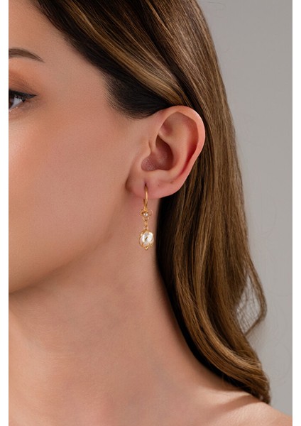 14 Ayar Altın Mardin Işi Kafesli Sallantılı Inci Küpe