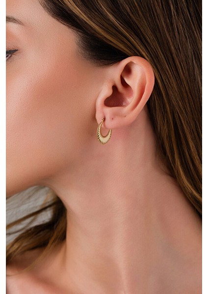 14 Ayar Altın Geniş Midye Halka Küpe