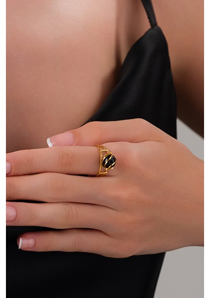 14 Ayar Altın Mardin Işi Kafesli Onix Yüzük