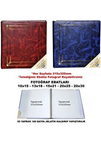 Aledo 50 Yaprak (100 Sayfa] 31X32 cm Manyetik Yapışkanlı Fotoğraf Albümü(Mavi) 50315 modelleri