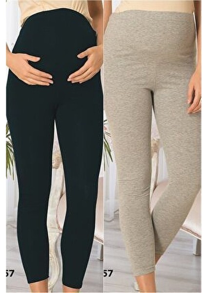 By Mecit Kadın Hamile Tayt Günlük Kullanım İçin Pamuklu Fitted Kısa Kol Gri