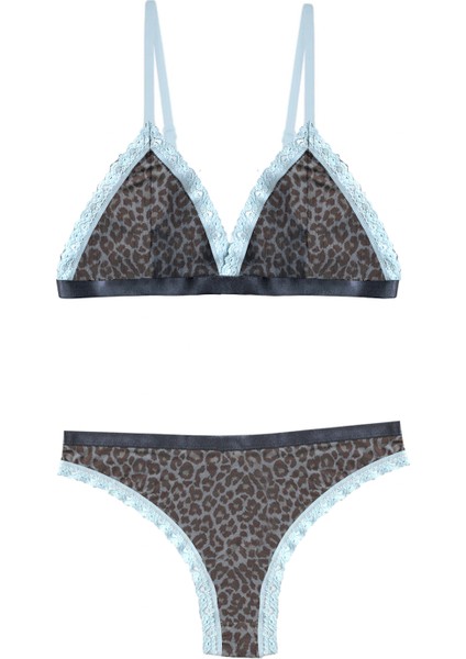 Mavi Leopar Desenli Iç Çamaşırı Takımı
